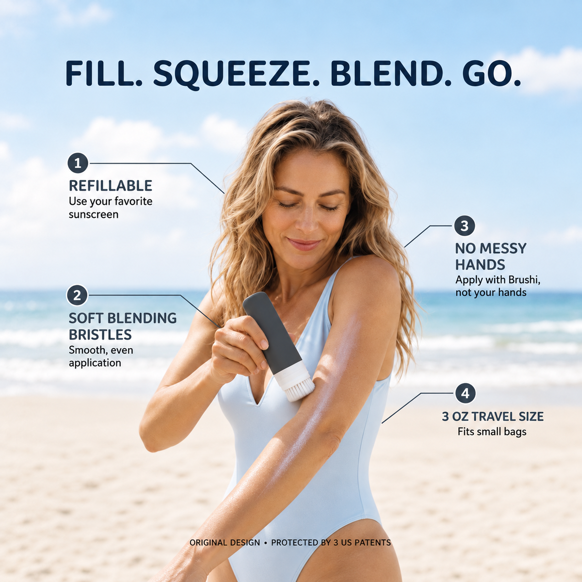 BRUSHI® Refillable Sunscreen Applicator With Blending Brush - Slate Gray