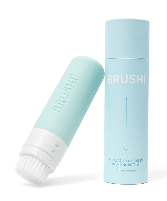 Brushi refillable sunscreen applicator in cinnamon bay blue
